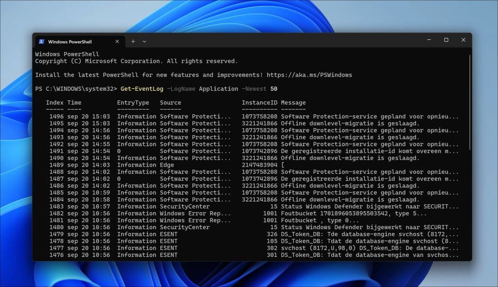 event viewer via powershell