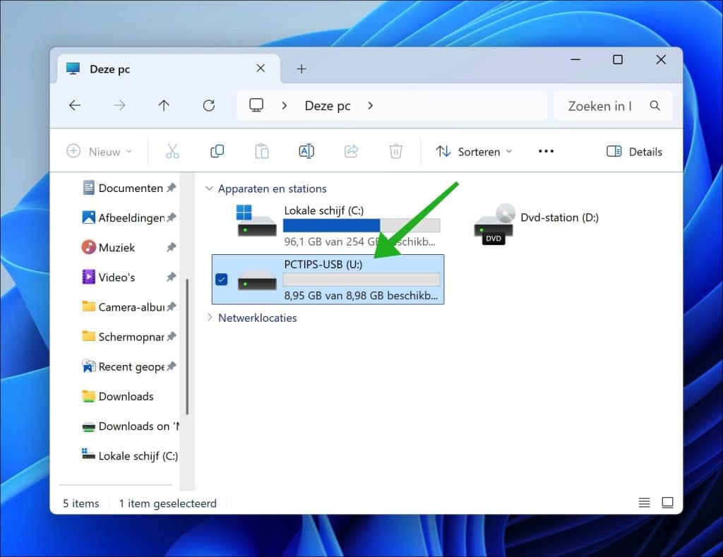 usb schijf in verkenner