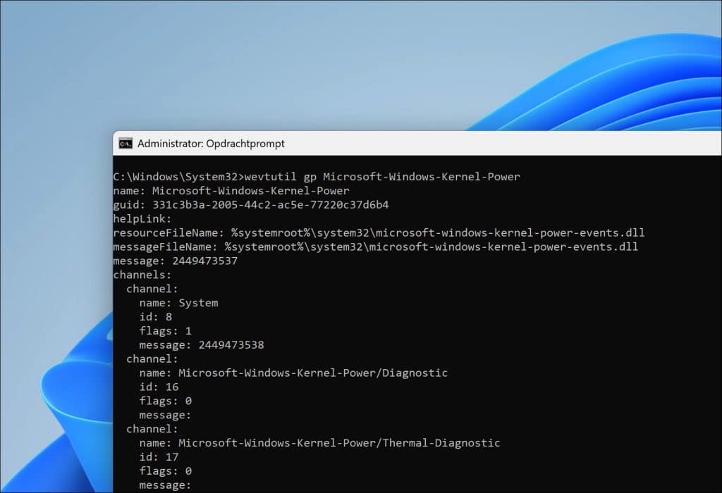 wevtutil gp Microsoft-Windows-Kernel-Power