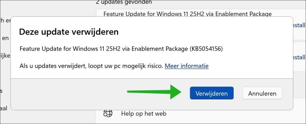 25H2 update definitief te verwijderen