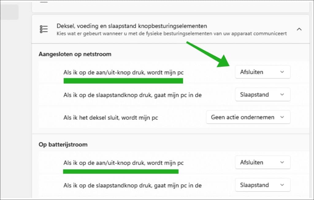 Aan uit knop actie controleren
