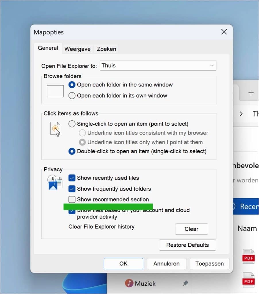 Aanbevolen verwijderen uit Verkenner
