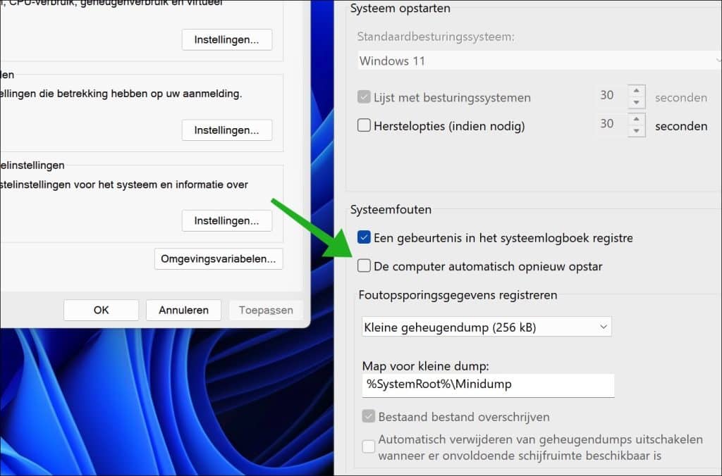 De computer automatisch opnieuw opstarten