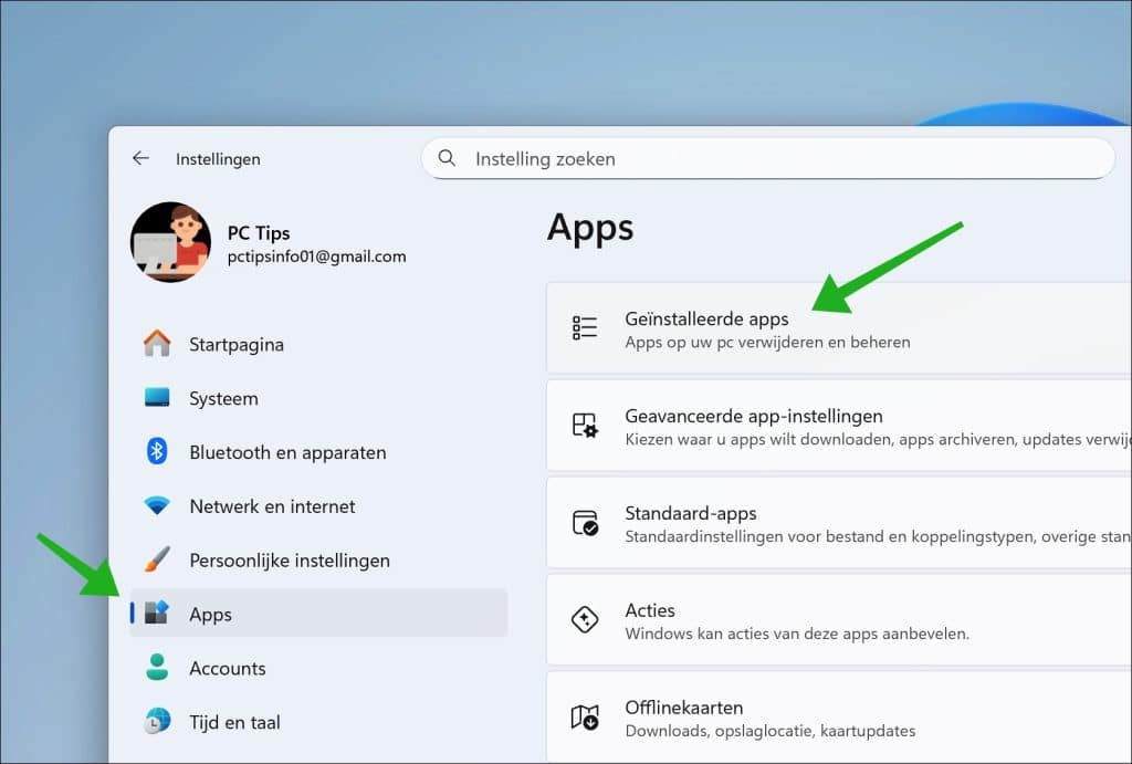 Geïnstalleerde apps