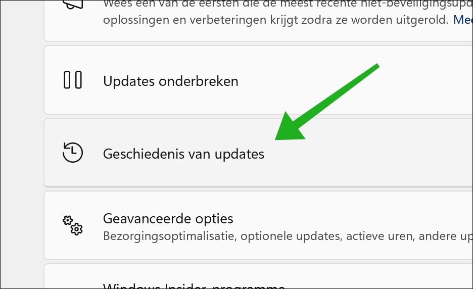 Geschiedenis van updates