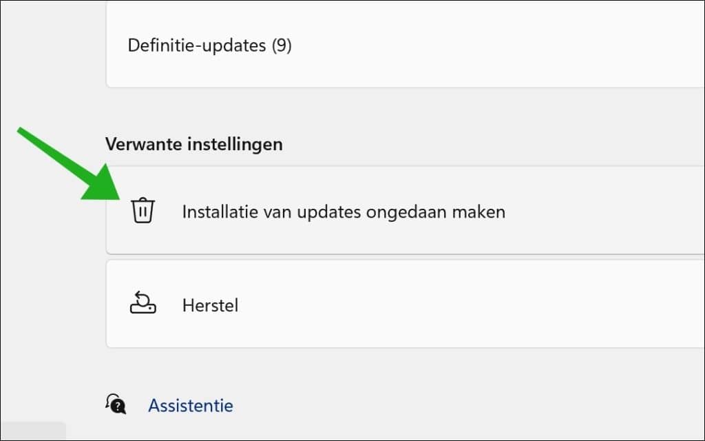 Installatie van updates ongedaan maken