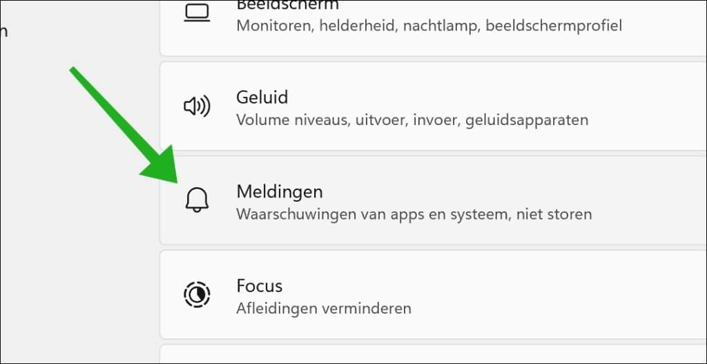 Meldingen instellingen