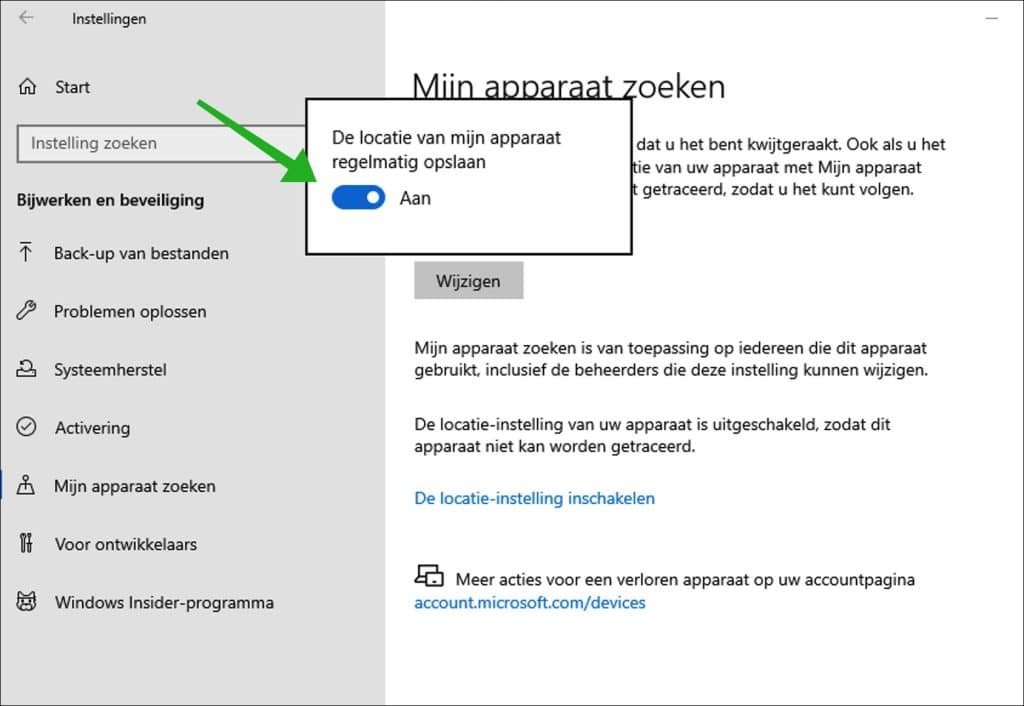 Mijn apparaat zoeken inschakelen
