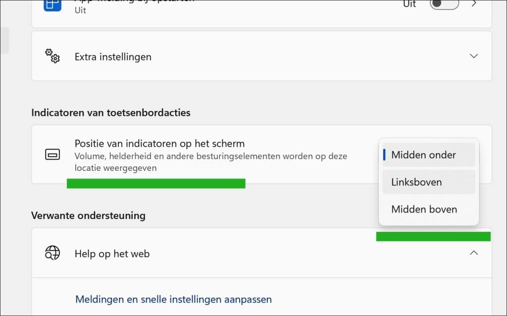 Positie van indicatoren op het scherm wijzigen