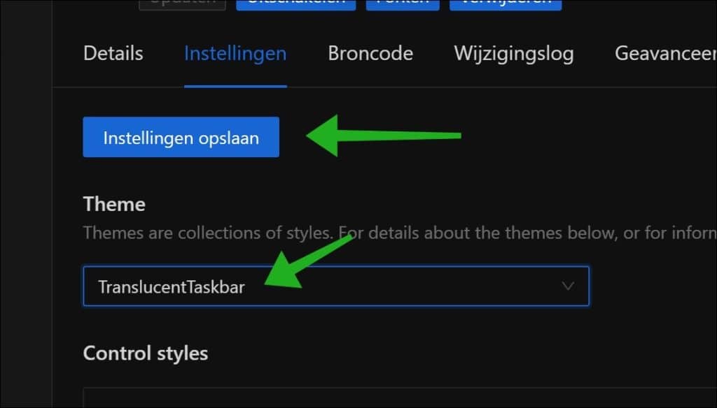 Taakbalk thema selecteren