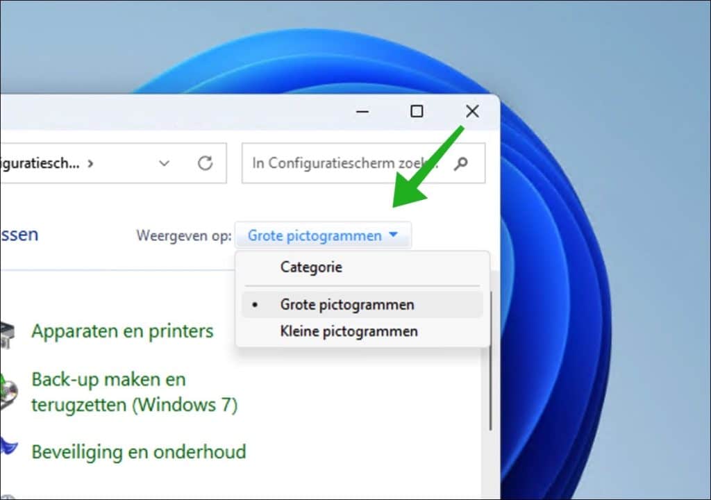Weergeven op en selecteer Grote pictogrammen