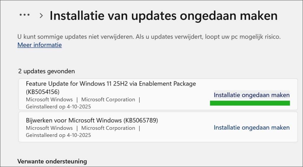 Windows 11 25h2 update verwijderen