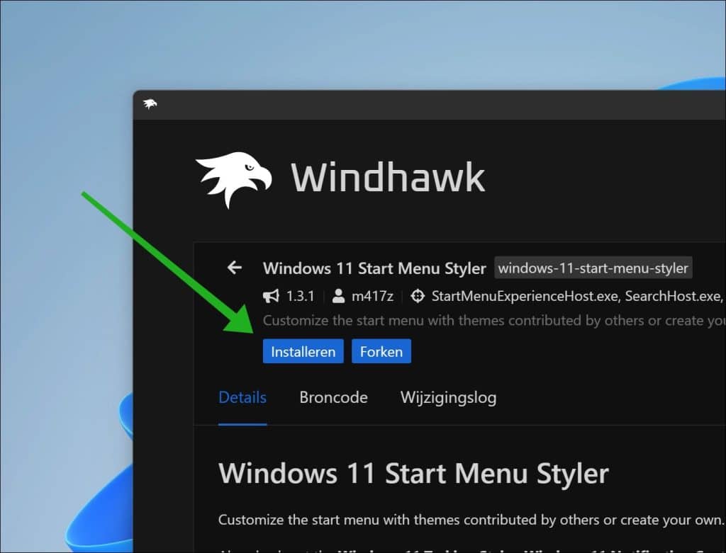 Windows 11 Start Menu Styler installeren