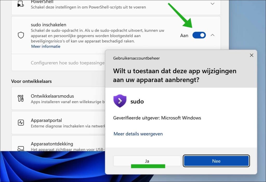 sudo inschakelen