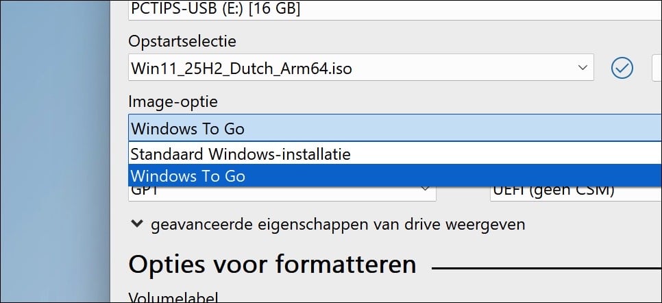 rufus iso selecteren