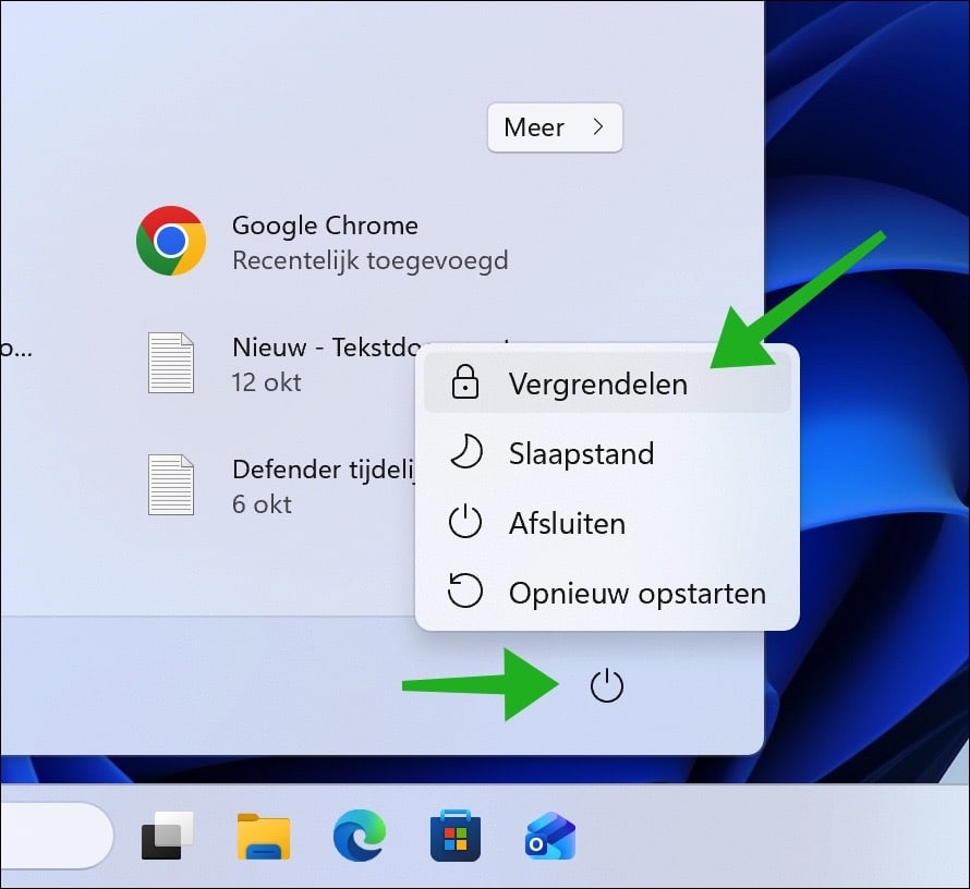 Computer vergrendelen via startmenu