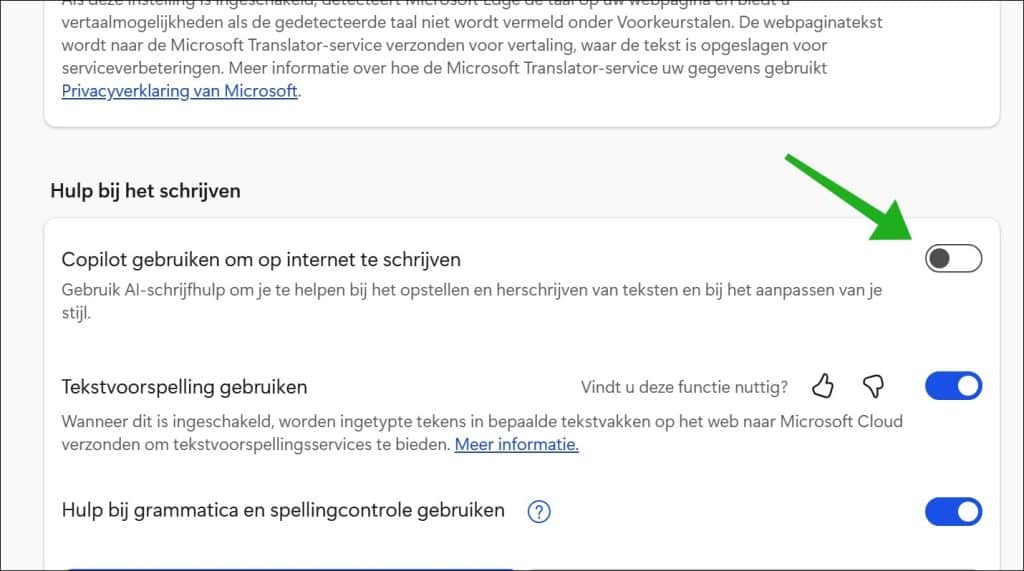 Copilot gebruiken om op internet te schrijven uitschakelen