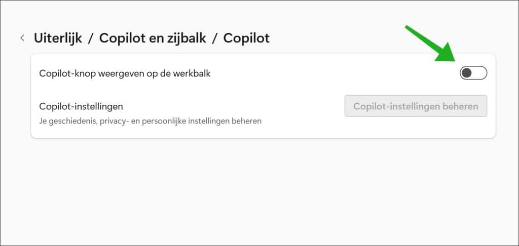 Copilot-knop weergeven op de werkbalk uitschakelen