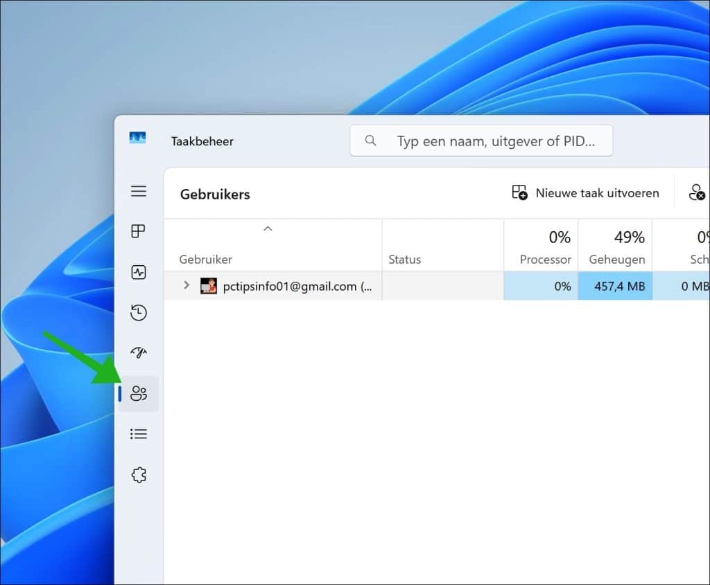 Gebruikers wisselen via taakbeheer