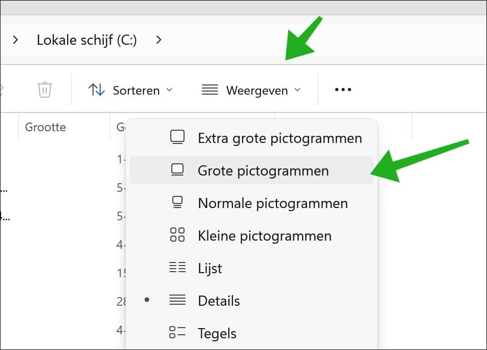 Kies een weergave zoals Extra grote pictogrammen