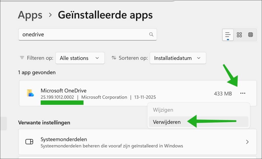 Microsoft OneDrive verwijderen via Instellingen