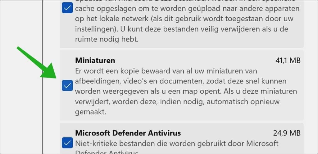 Miniaturen verwijderen