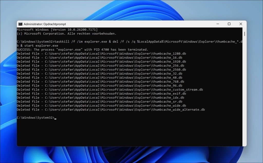 Miniatuur database handmatig resetten