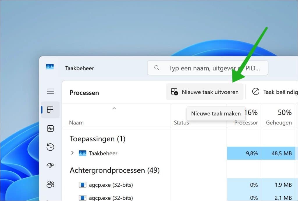 Nieuwe taak uitvoeren