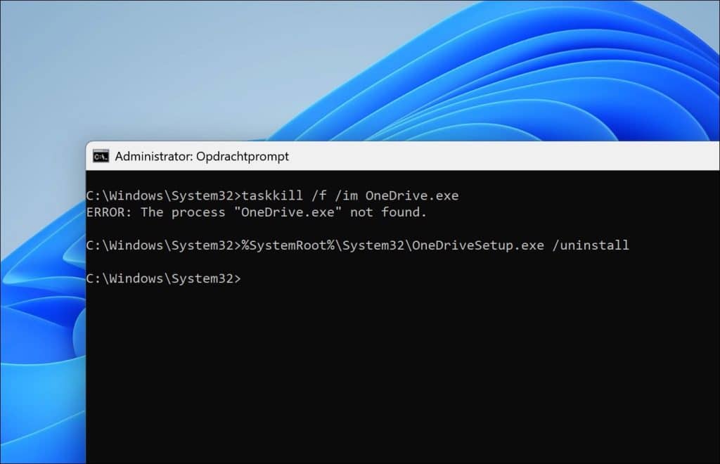 Onedrive verwijderen via Opdrachtprompt