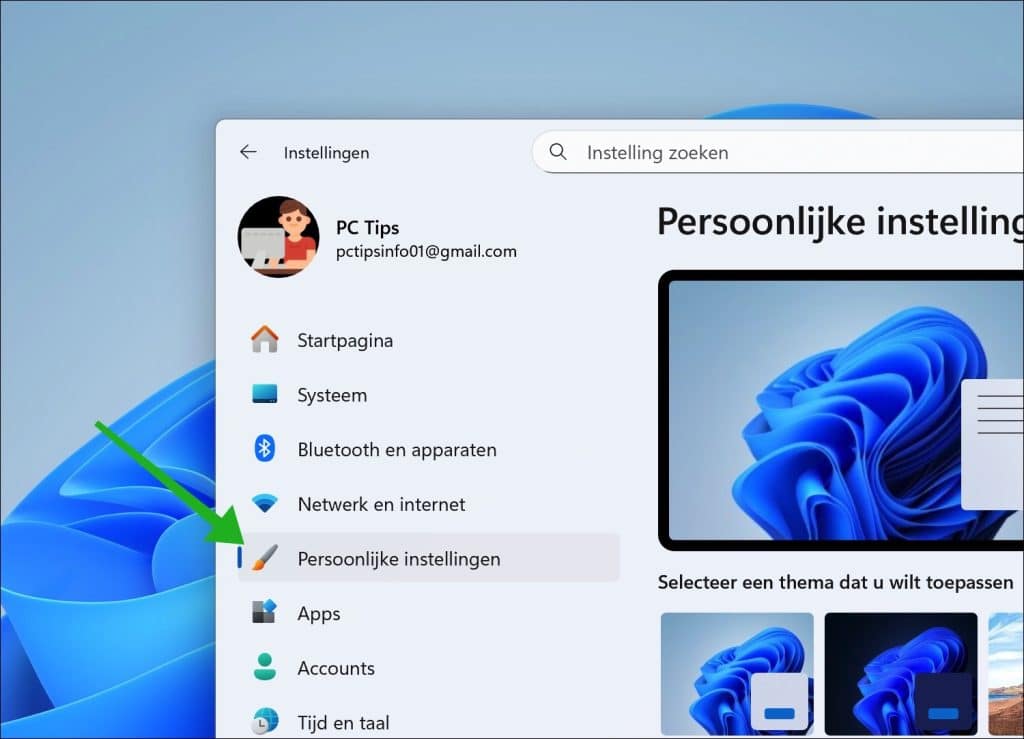 Persoonlijke instellingen openene