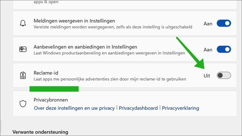 Reclame-ID uitschakelen
