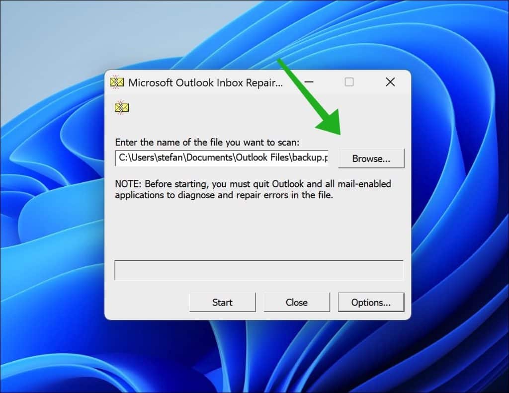 Selecteer pst bestand