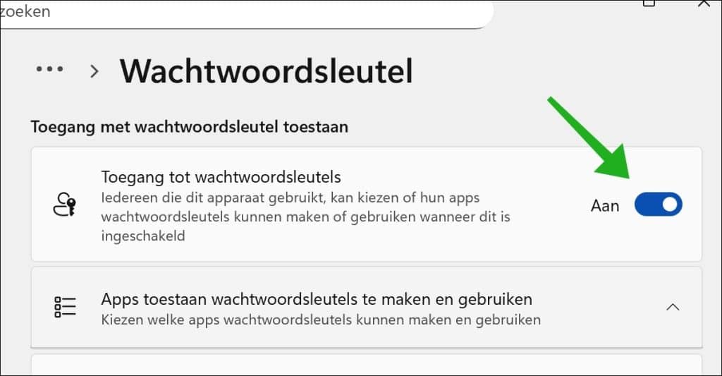 Toegang tot wachtwoordsleutels inschakelen