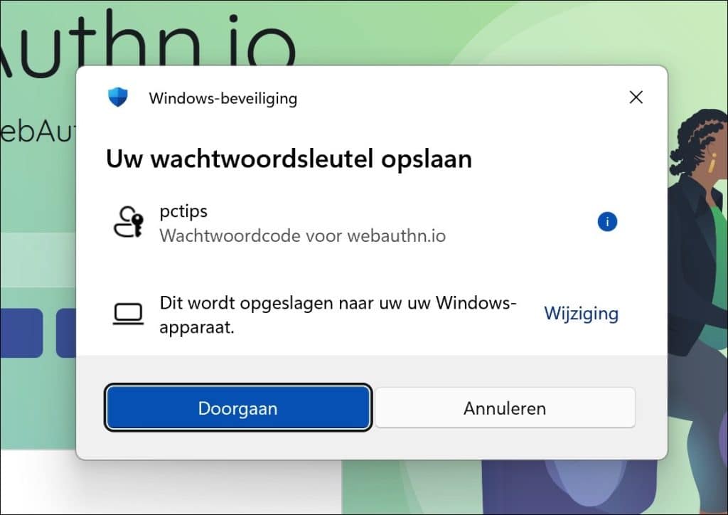 Wachtwoordsleutel opslaan