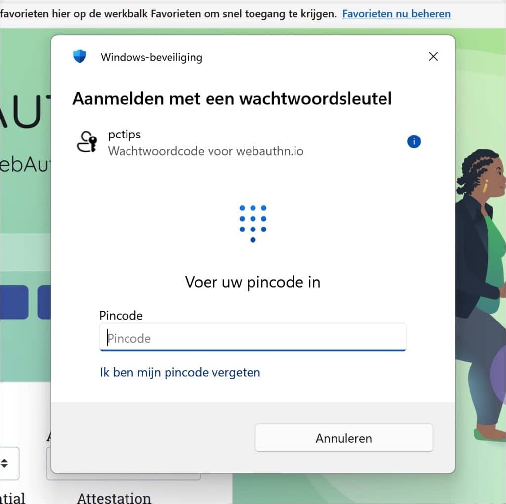 aanmelden met wachtwoordsleutel