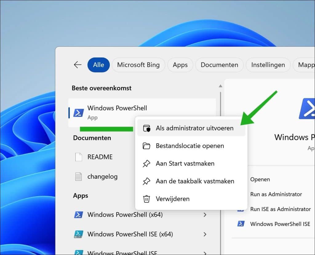open PowerShell als administrator