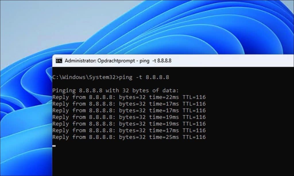 pingen om wifi kanaal te testen