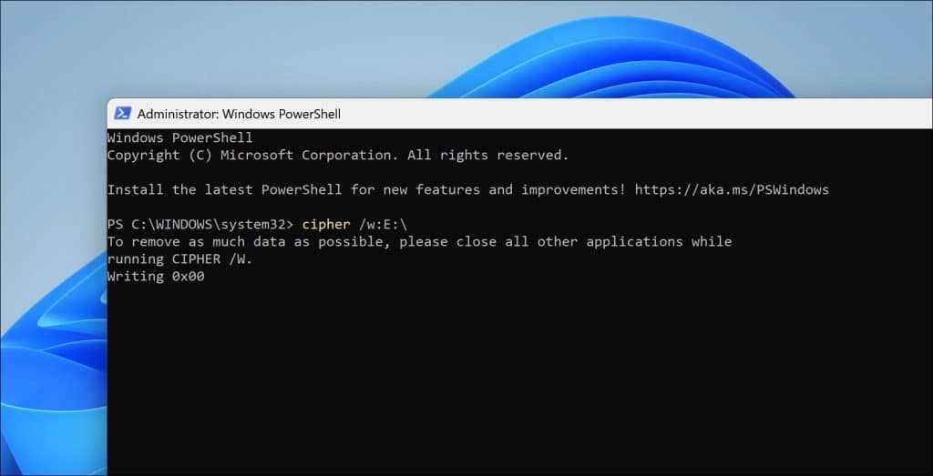 Alleen vrije ruimte wissen
