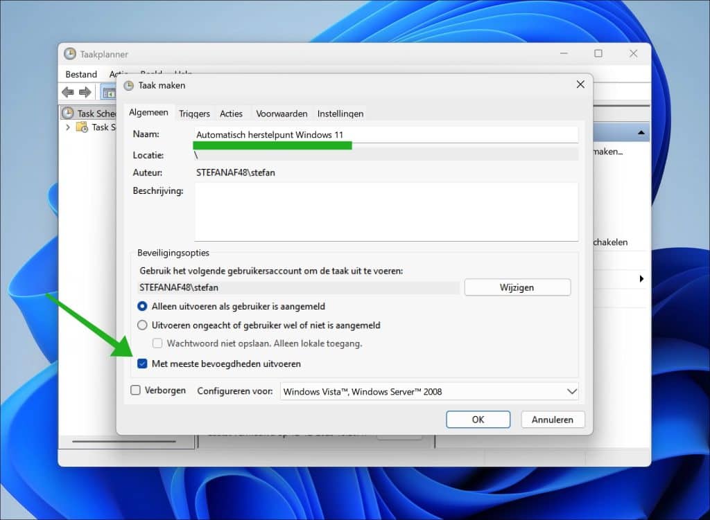 Automatisch herstelpunt Windows 11 taak aanmaken