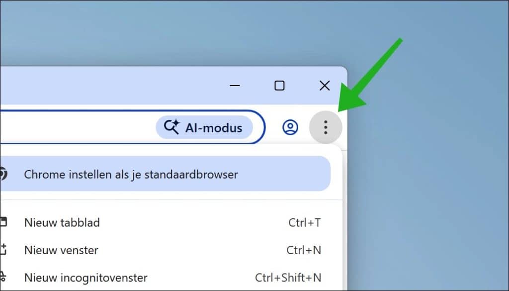 Chrome menu openen