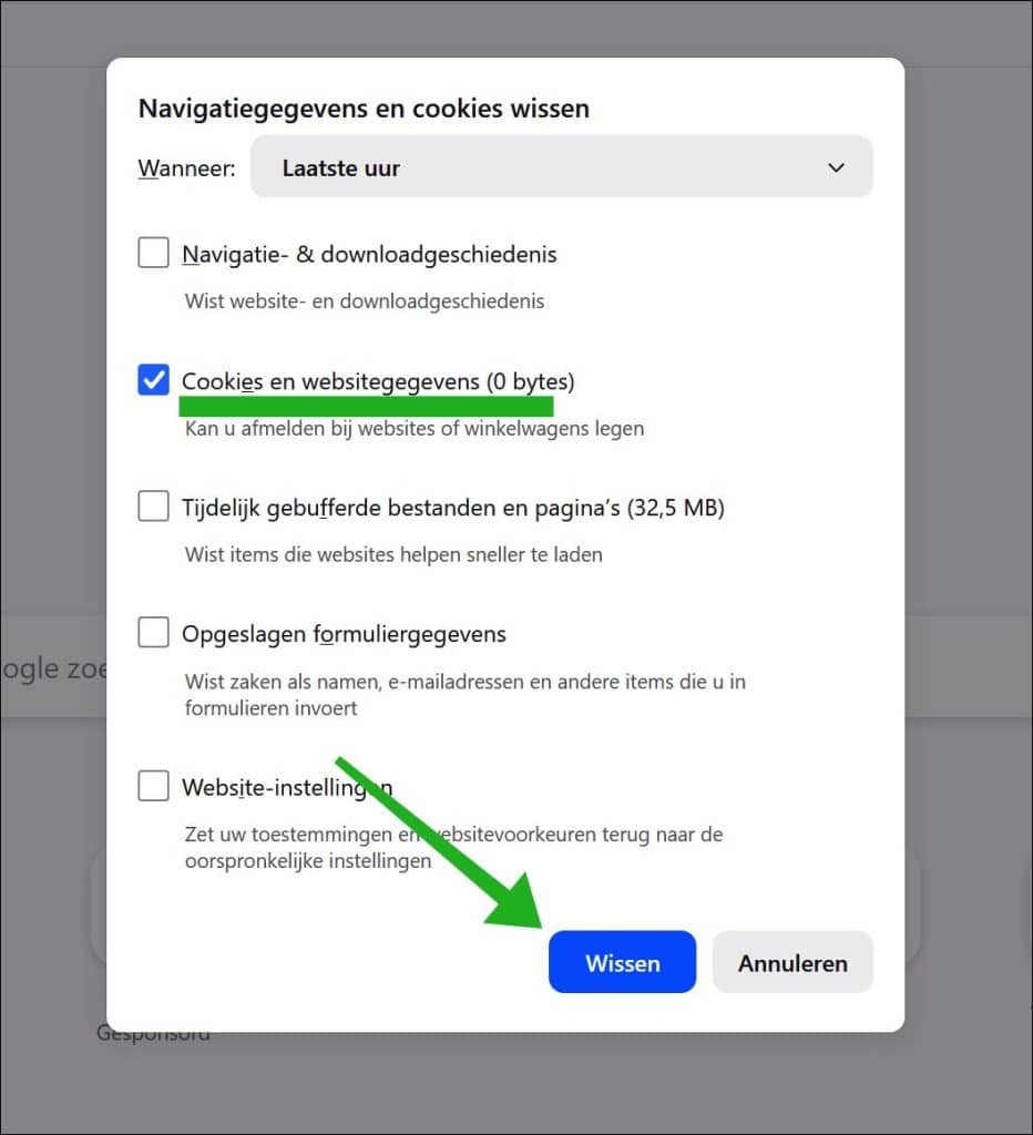Cookies en websitegegevens wissen in Firefox