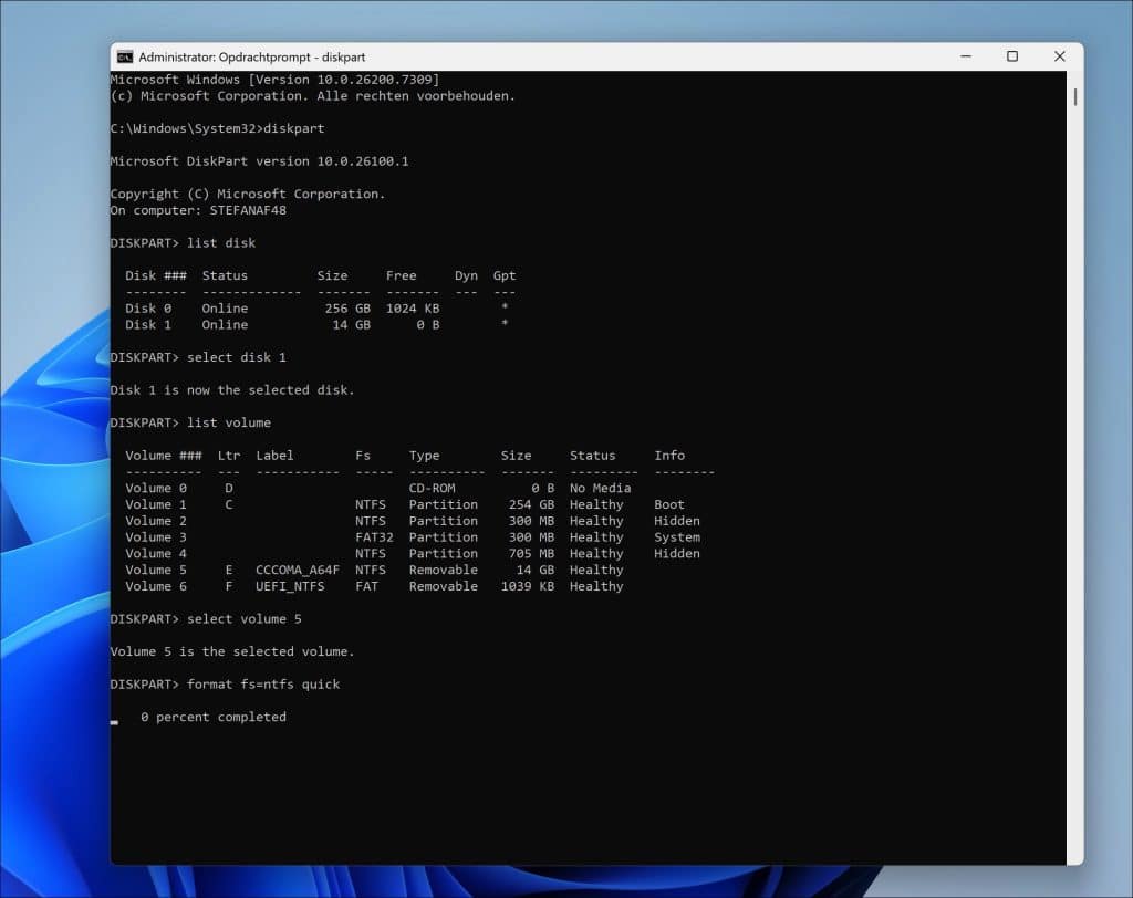 Formatteren via Opdrachtprompt