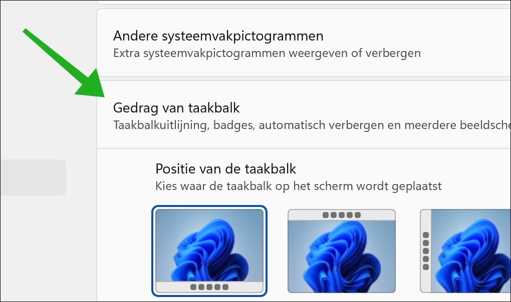 Gedrag van taakbalk