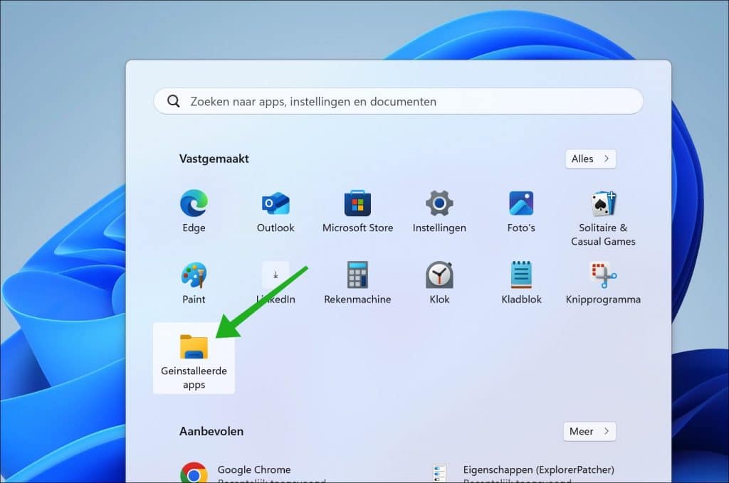 Instellingenpagina vastzetten in het startmenu in Windows 11