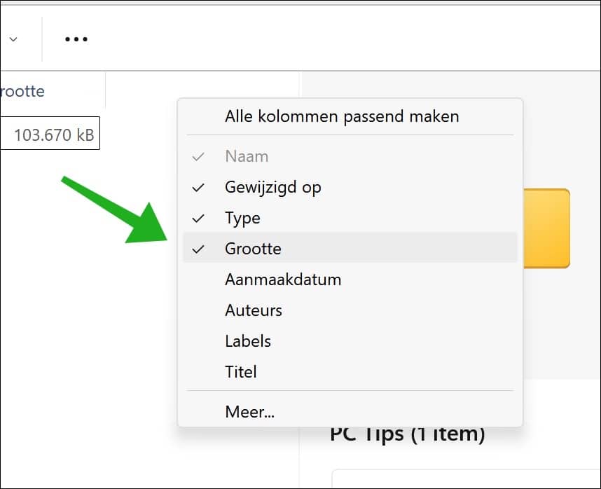 Kolom grootte toevoegen