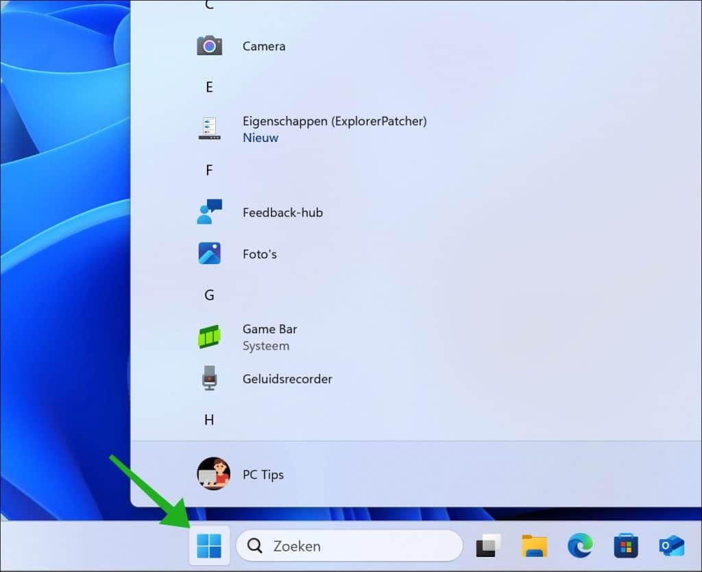 Lijstweergave met alle geinstalleerde apps