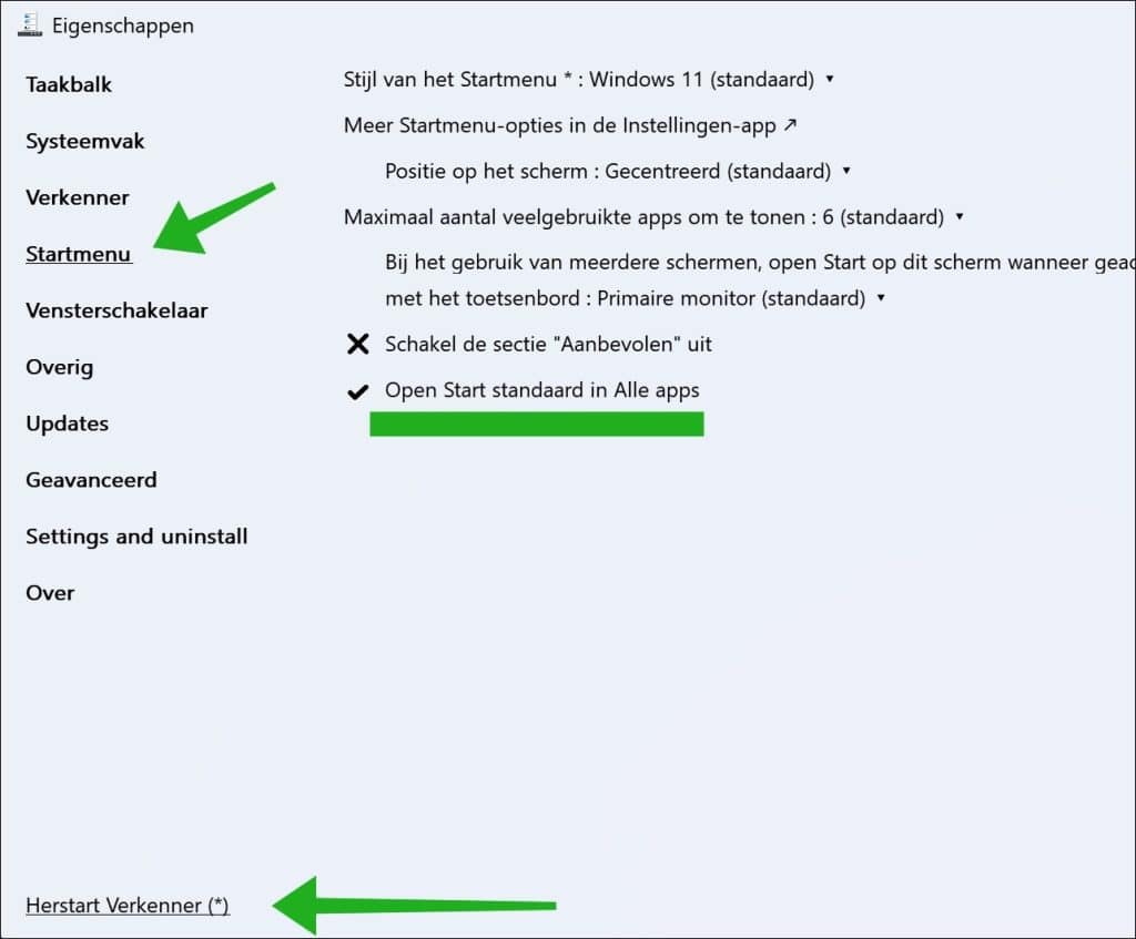 Open het Startmenu in Alle Apps