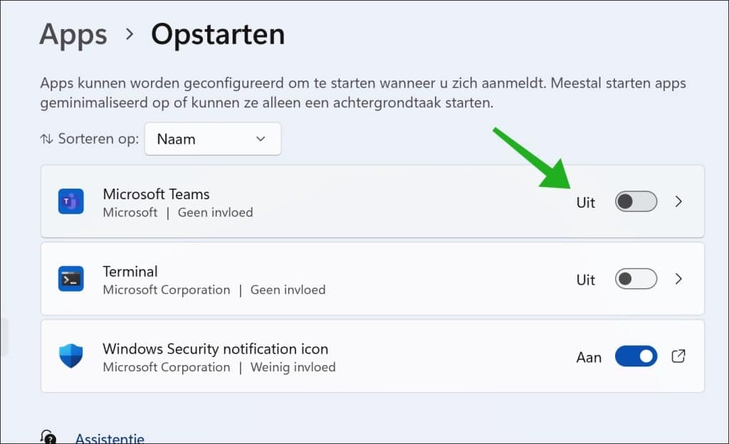 Opstart-apps uitschakelen