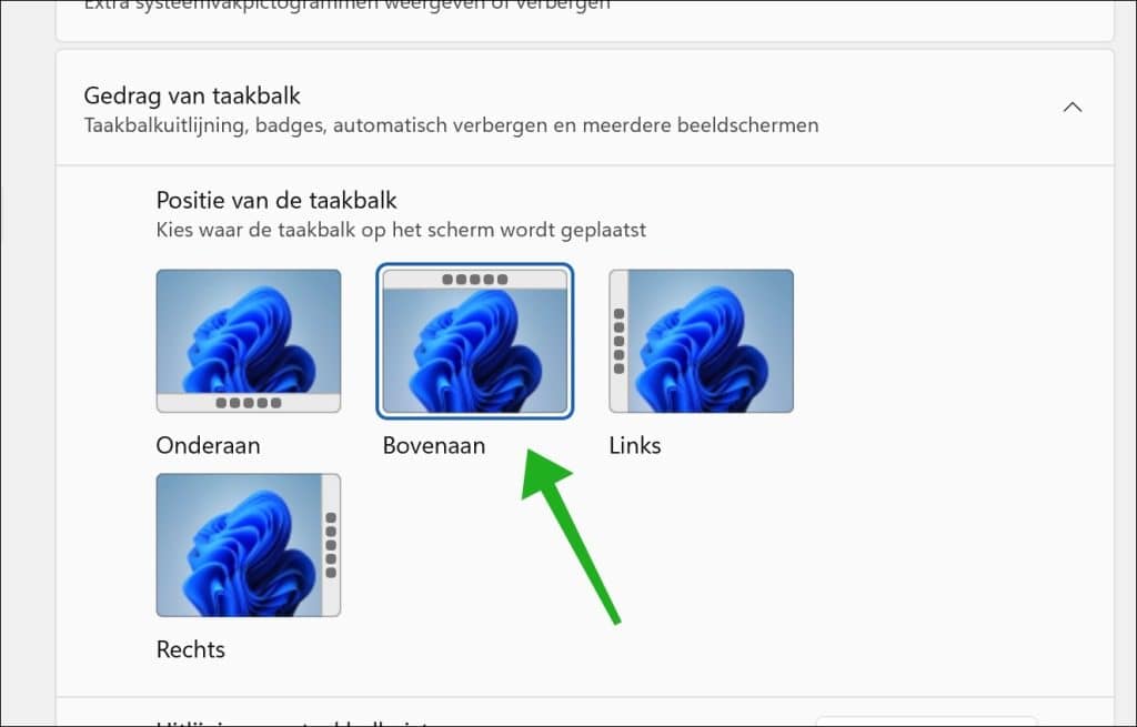 Positie van de taakbalk bovenaan