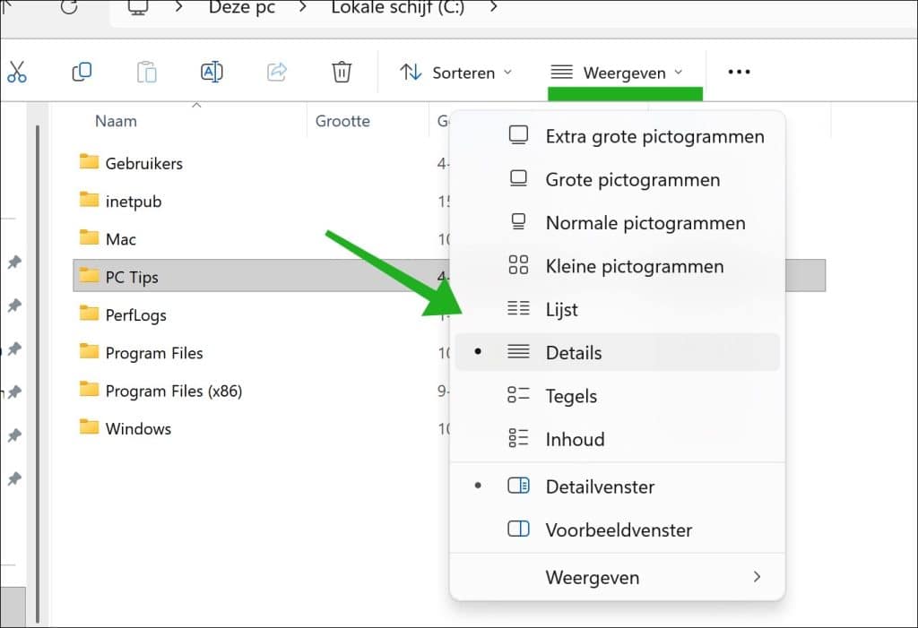 Stel de gewenste weergave in